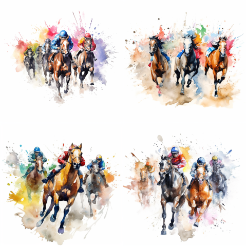 競馬・レースのイラスト素材・背景白